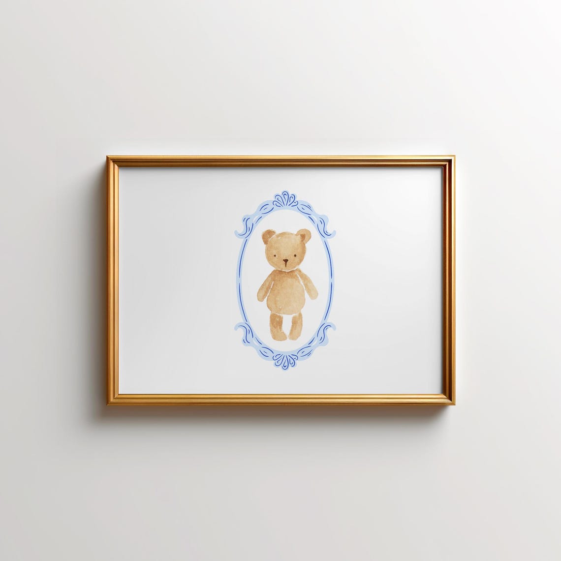 Vintage Teddy Bear in Blue Ornamental Frame Nursery Art Poster - Image 2