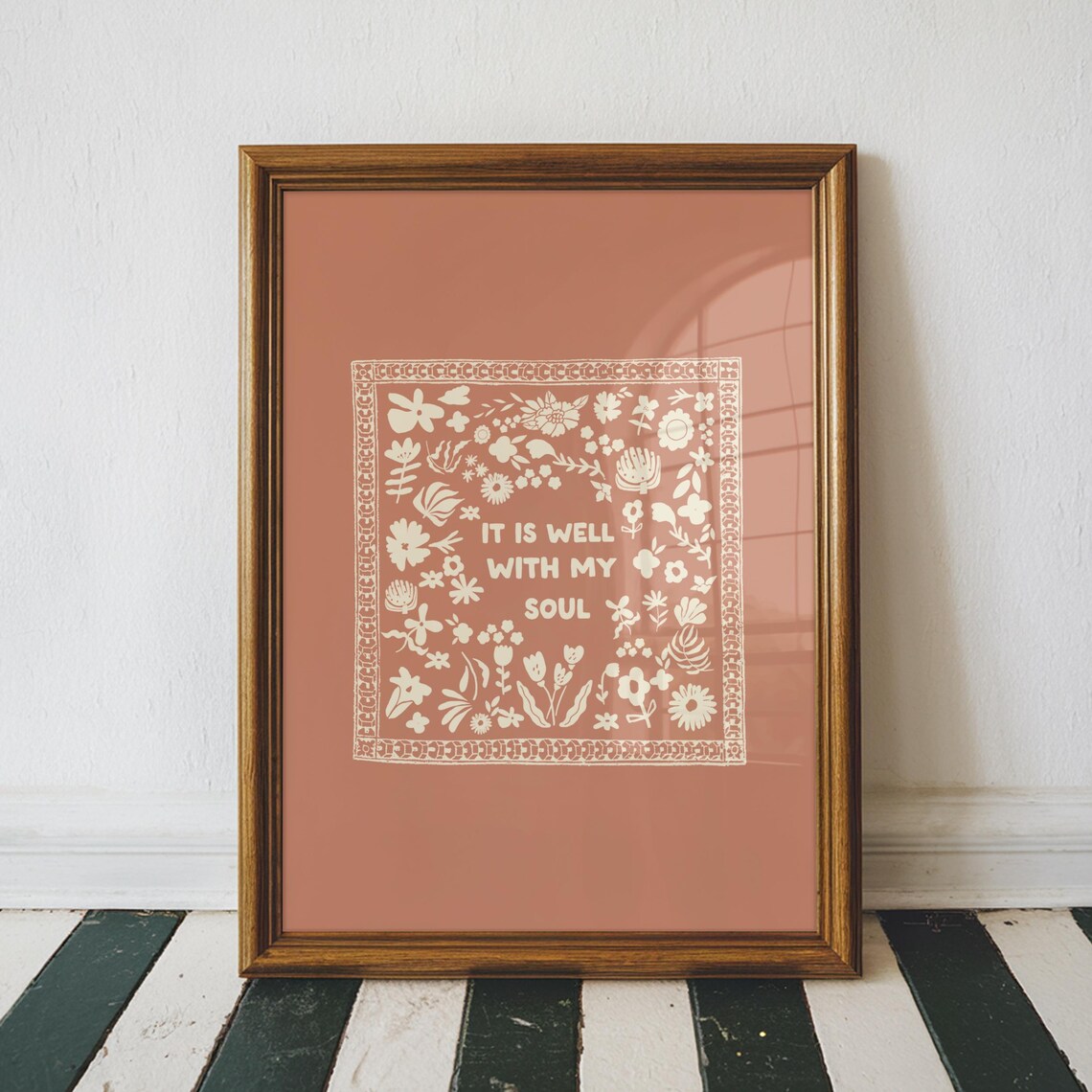 It Is Well With My Soul Cream Folk Quote Terracotta Wall Art Print - Image 2