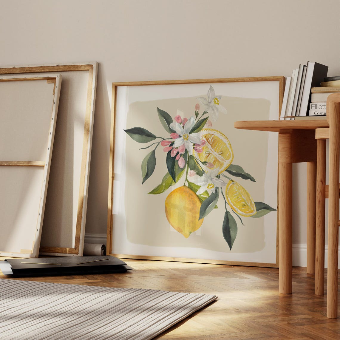 Lemon Branch Watercolor Citrus Botanical Kitchen Wall Art Print