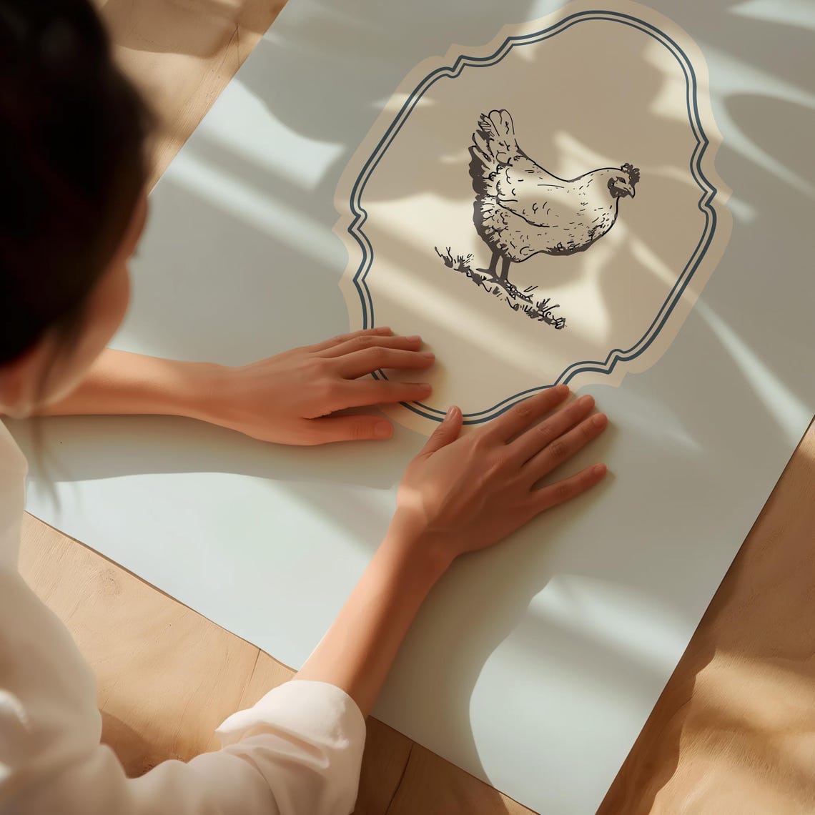 Baby Blue Vertical Hen Chicken Engraving Farmhouse Ornate Poster - Image 2