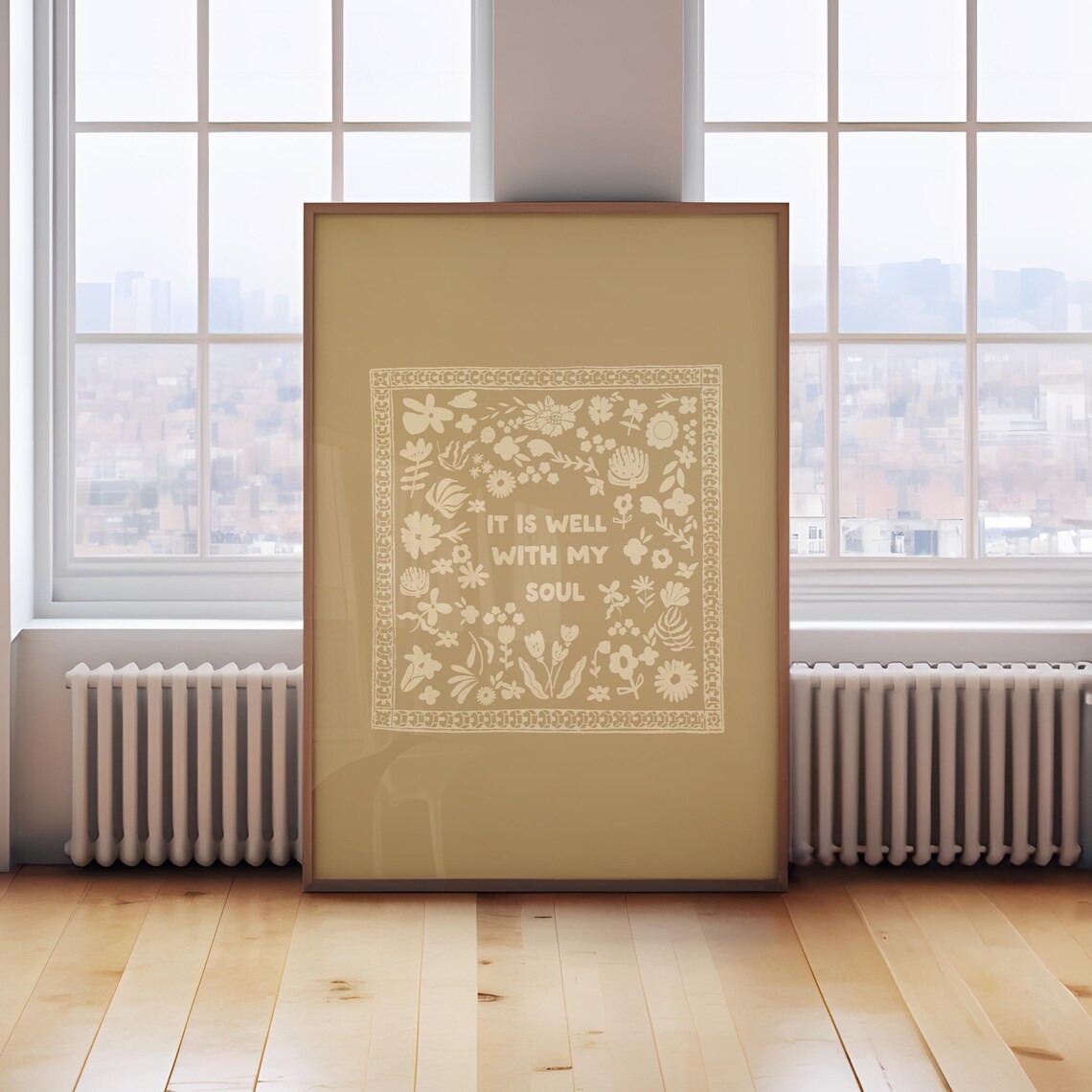 It Is Well With My Soul Cream Folk Quote Mustard Gold Wall Art Print - Image 3