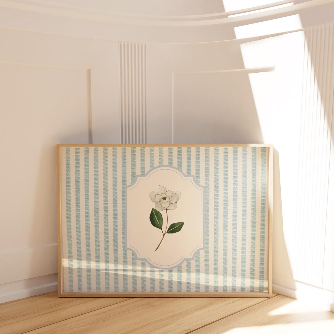 Penelope Striped White Magnolia Art Print, Nursery Decor - Image 2