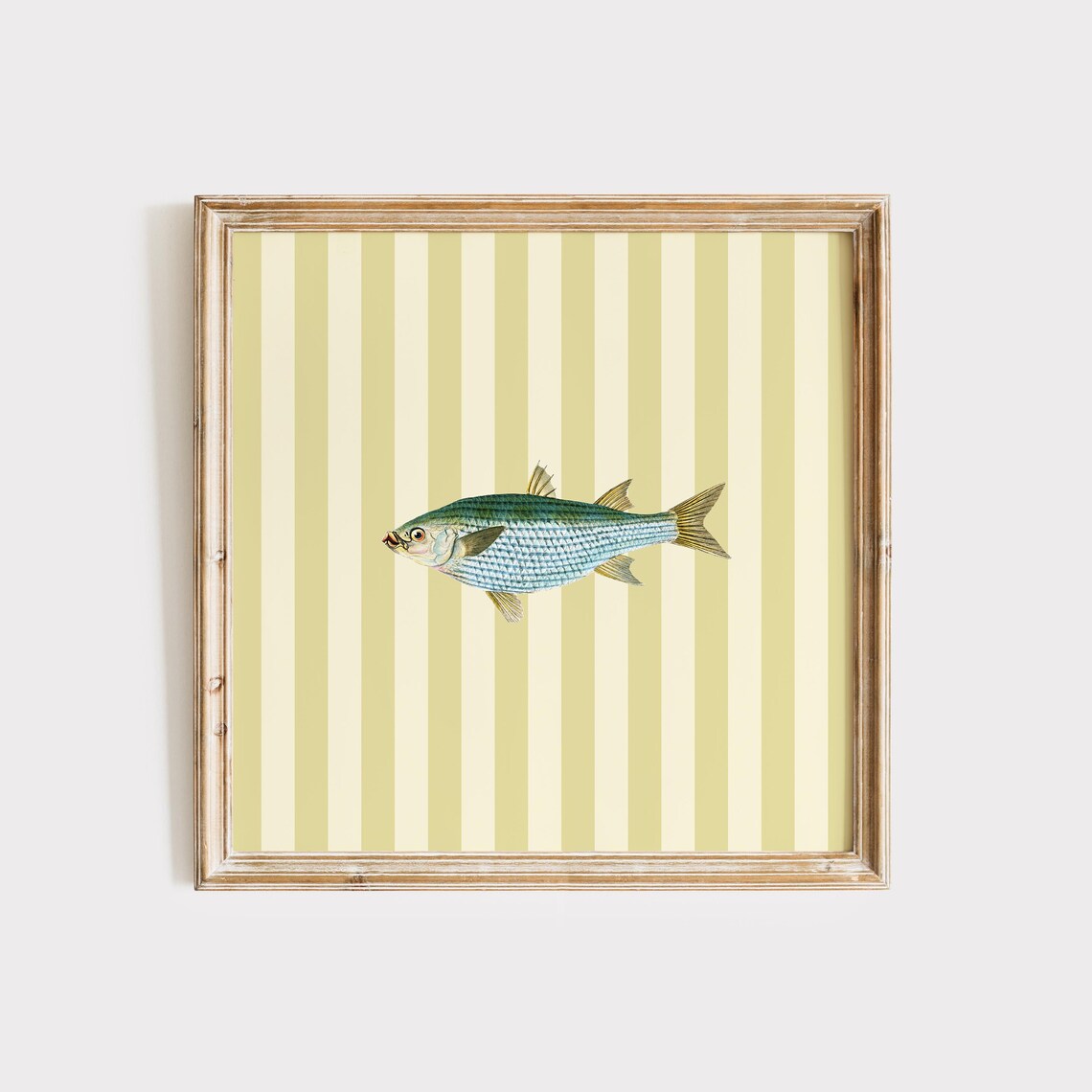 Striped Minimal Fish Print, Cottage Coastal Decor