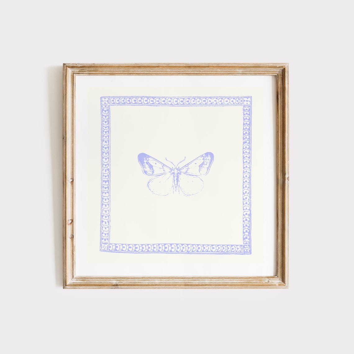 Lavender Blue Butterfly Ornate Border Vintage Square Art Print