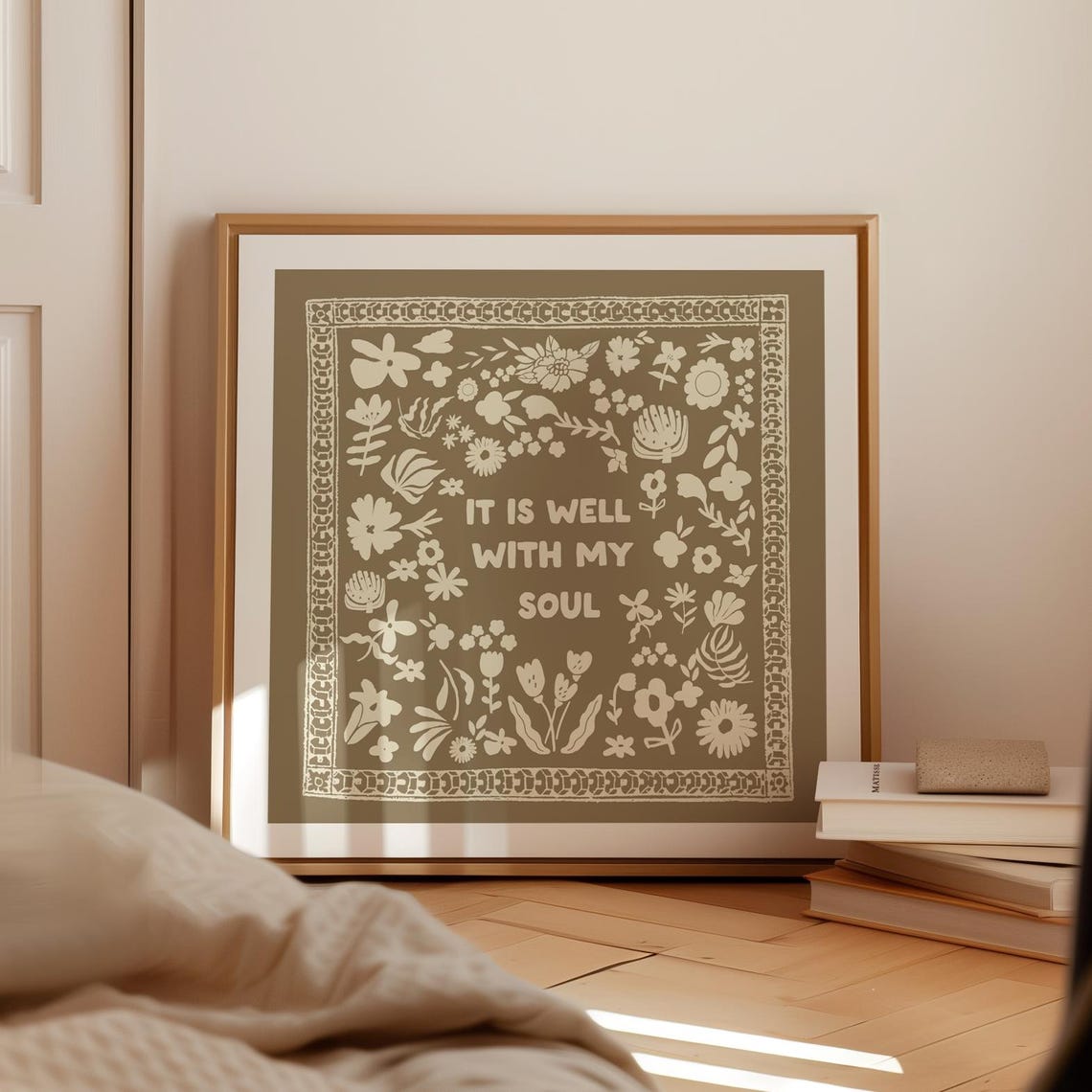 It Is Well With My Soul Mocha Floral Hymn Quote Christian Art Poster