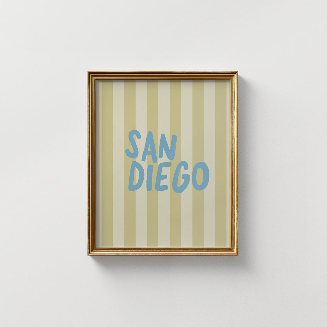 San Diego Blue Hand Lettered Green Striped Vertical City Name Poster - Image 4