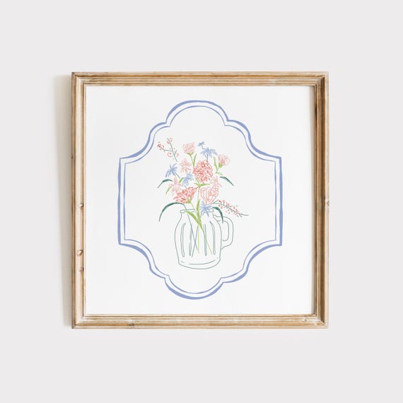 Floral Doodle Botanical Illustration, Vintage Art Print