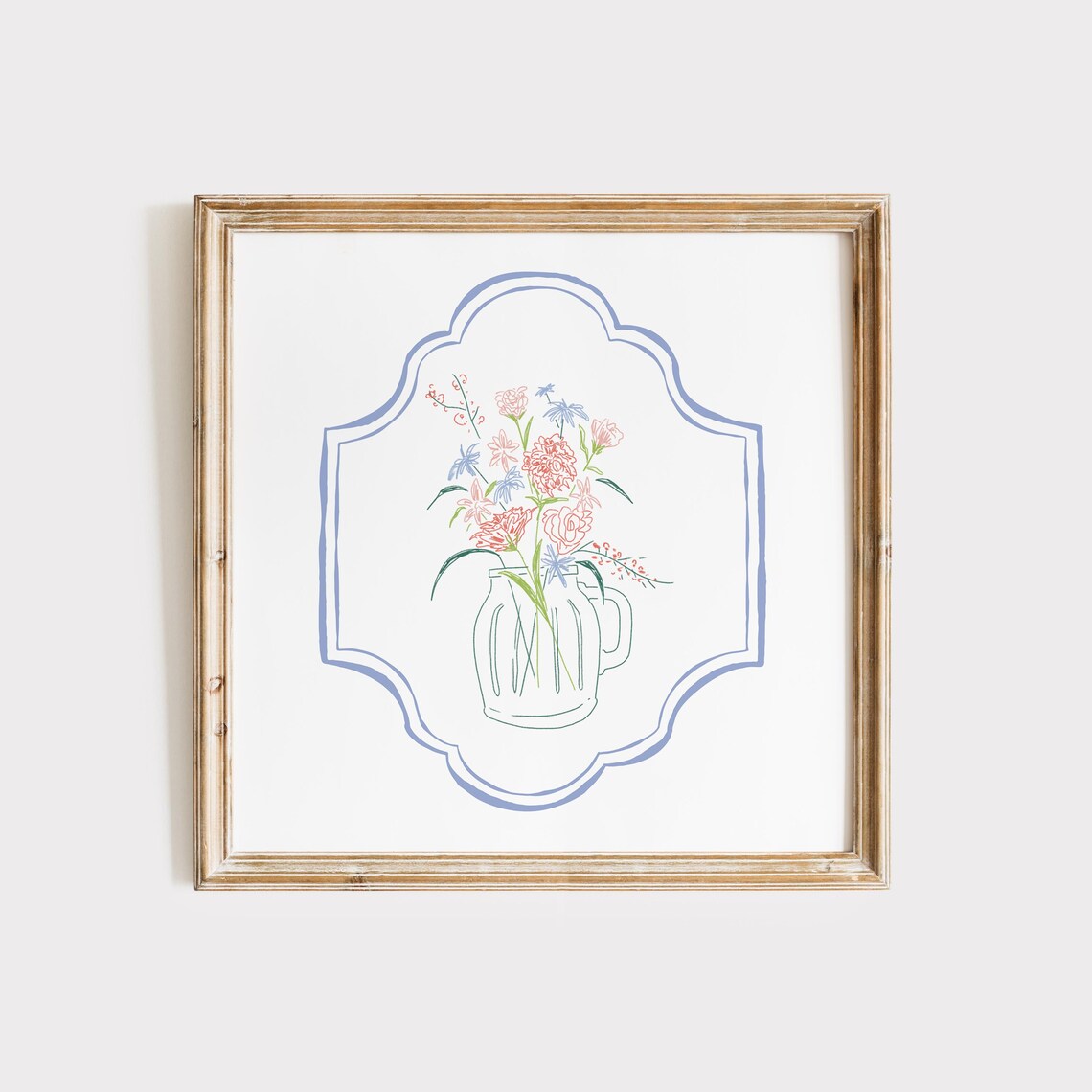 Floral Doodle Botanical Illustration, Vintage Art Print