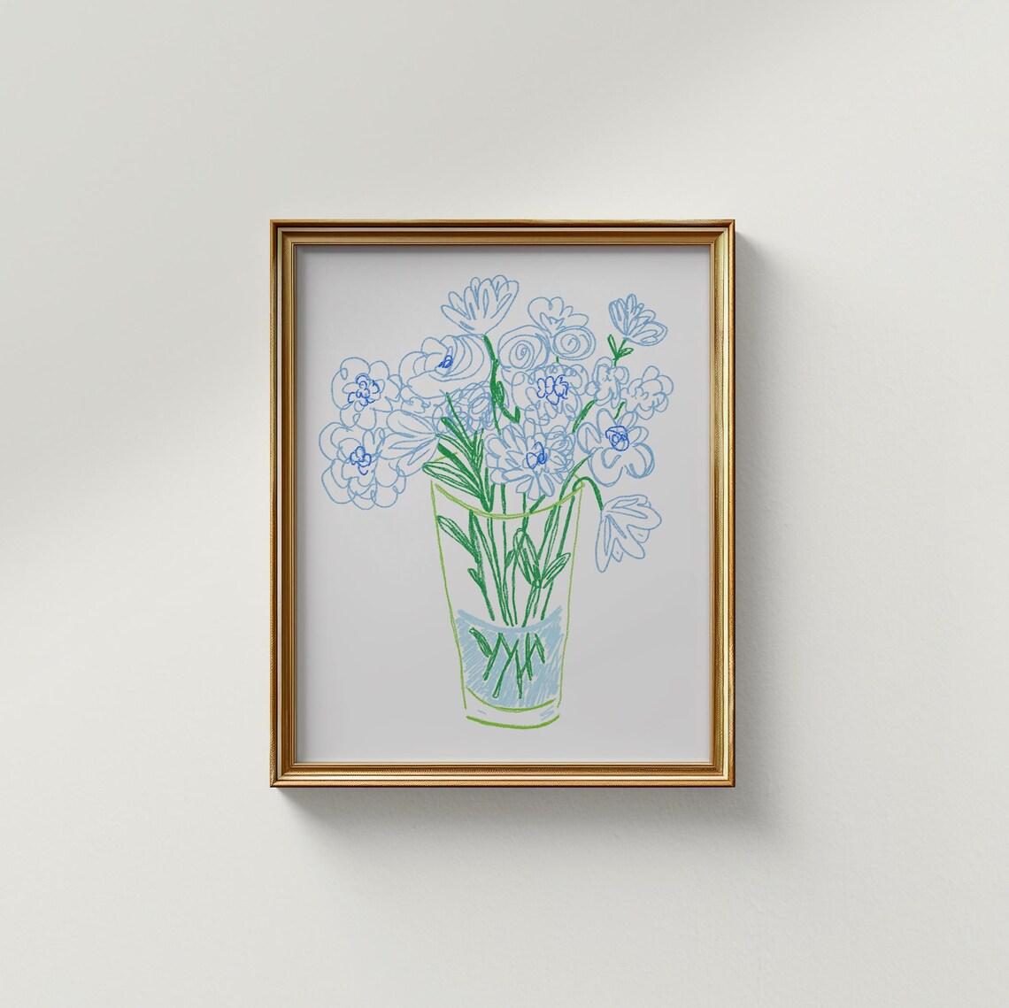 Blue Doodle Bouquet Art Print, Vintage Floral - Image 3