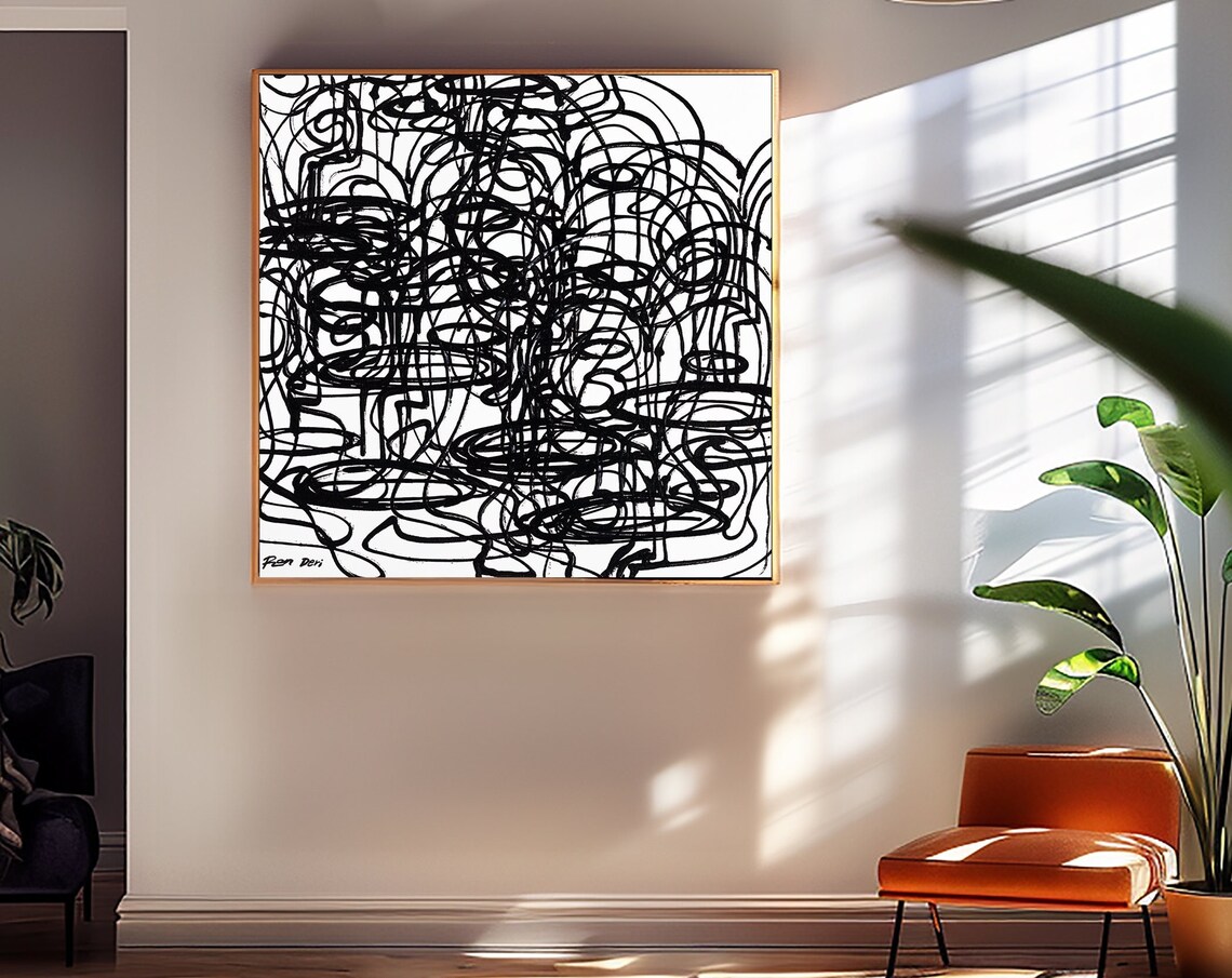 Minimalist Abstract Face Art Print, Black White