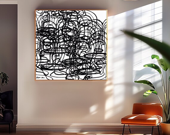 Minimalist Abstract Face Art Print, Black White