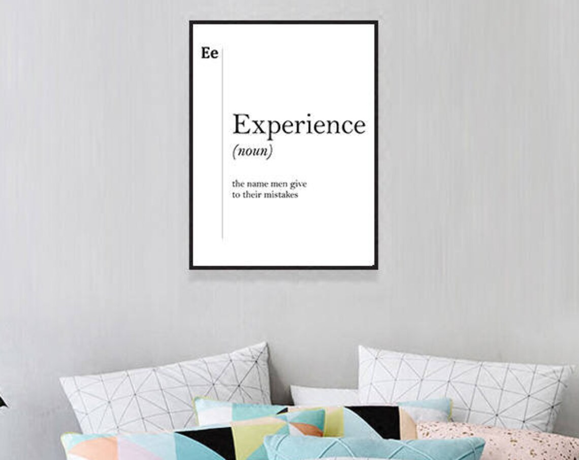 Experience Funny Definition Mistakes Quote Black White Humor Poster - Image 2