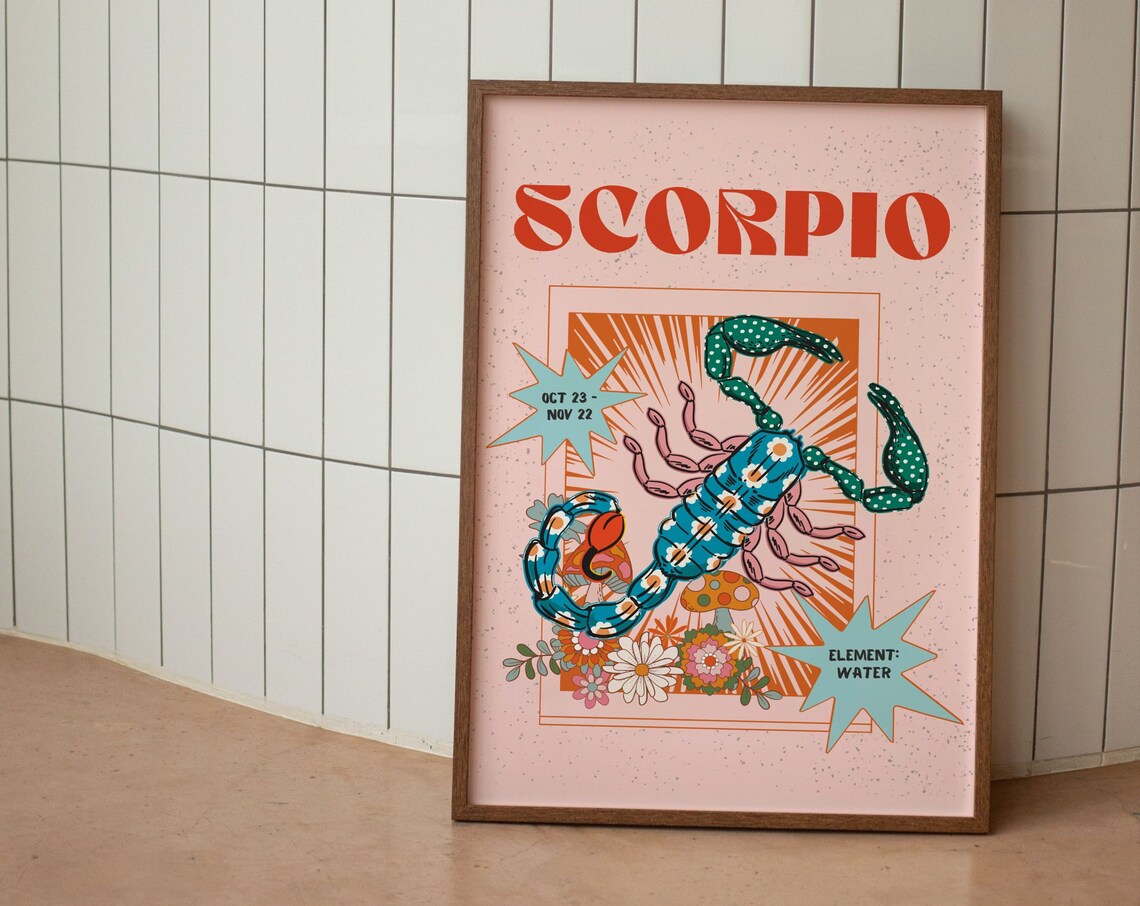 Scorpio Retro Zodiac Print, Astrology Wall Decor