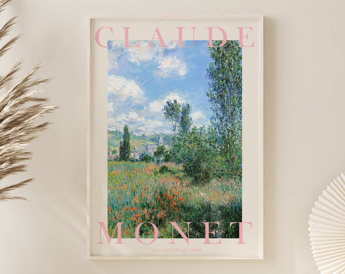 Claude Monet View of Vétheuil 1880 Poppy Meadow Village Poster