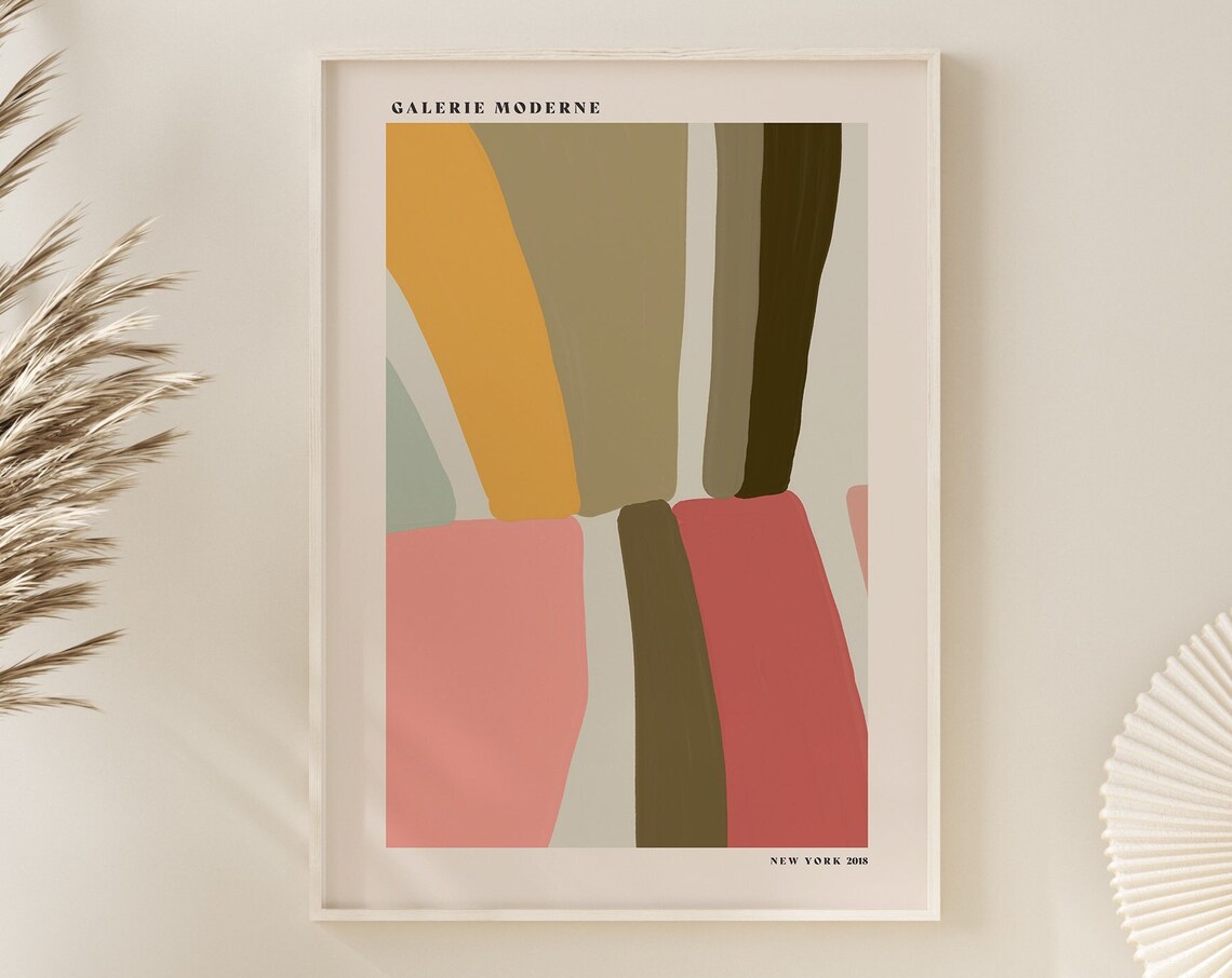 Galerie Moderne Colorful Vertical Stripes Ochre Coral Abstract Poster