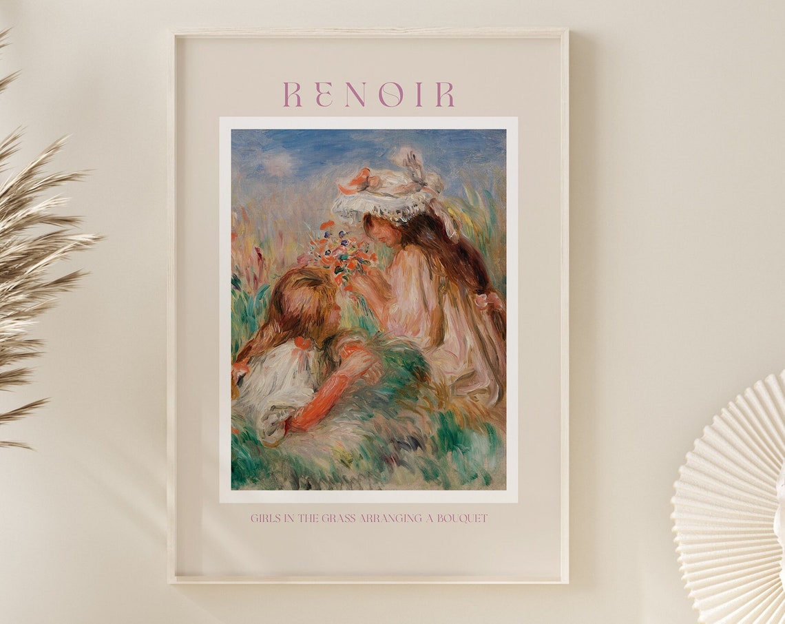 Auguste Renoir Girls in the Grass Arranging a Bouquet Meadow Poster