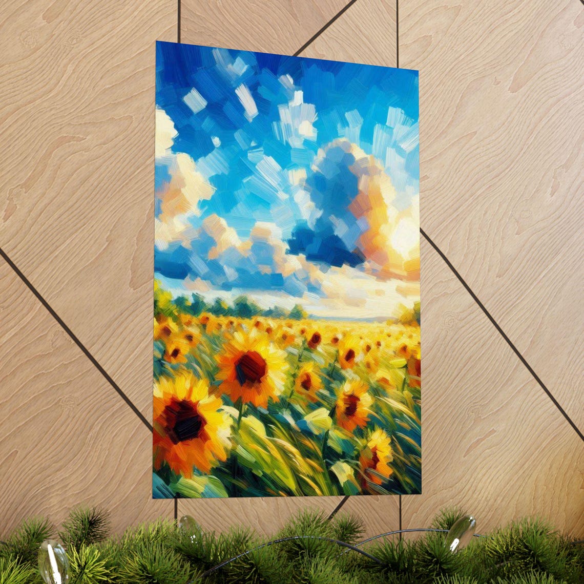 Sunflower Field Under a Bright Blue Sky Impressionist Poster - Image 4