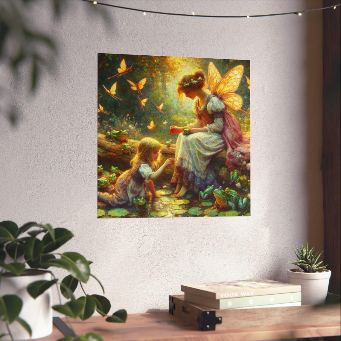 Fairy Girl with Frogs and Butterflies Pond Fantasy Art Poster - Image 4