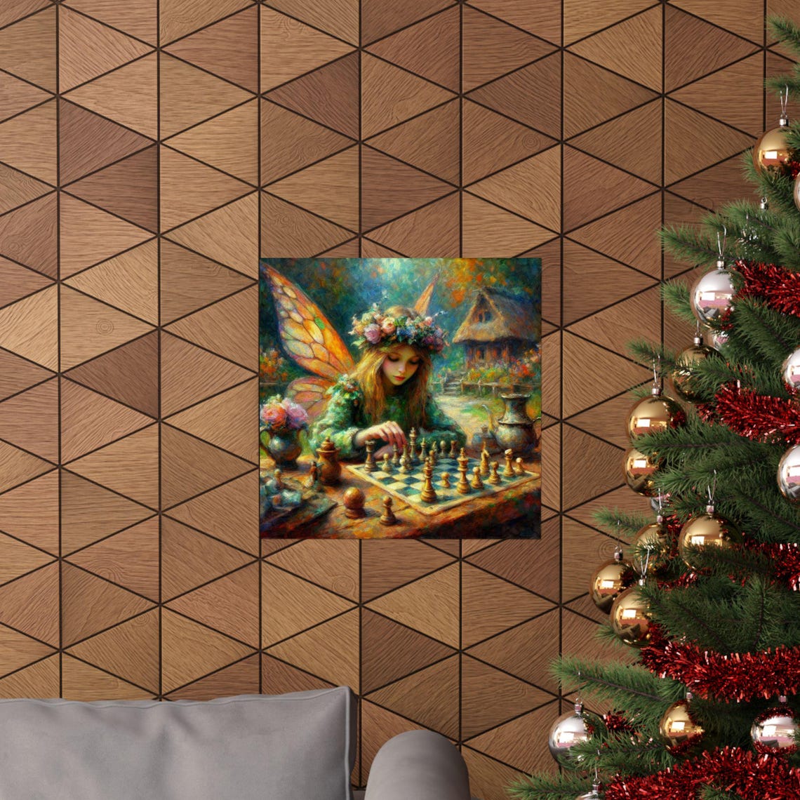 Fairy Playing Chess in Cozy Cottage Garden Fantasy Art Poster - Image 6