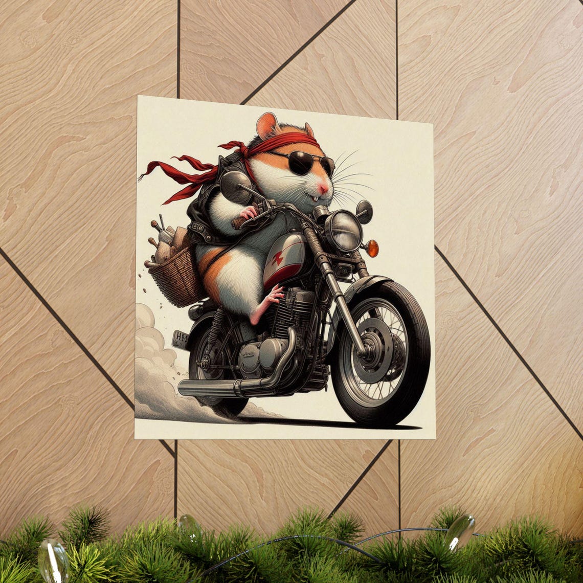 Cool Hamster Biker with Sunglasses Riding a Motorcycle Poster