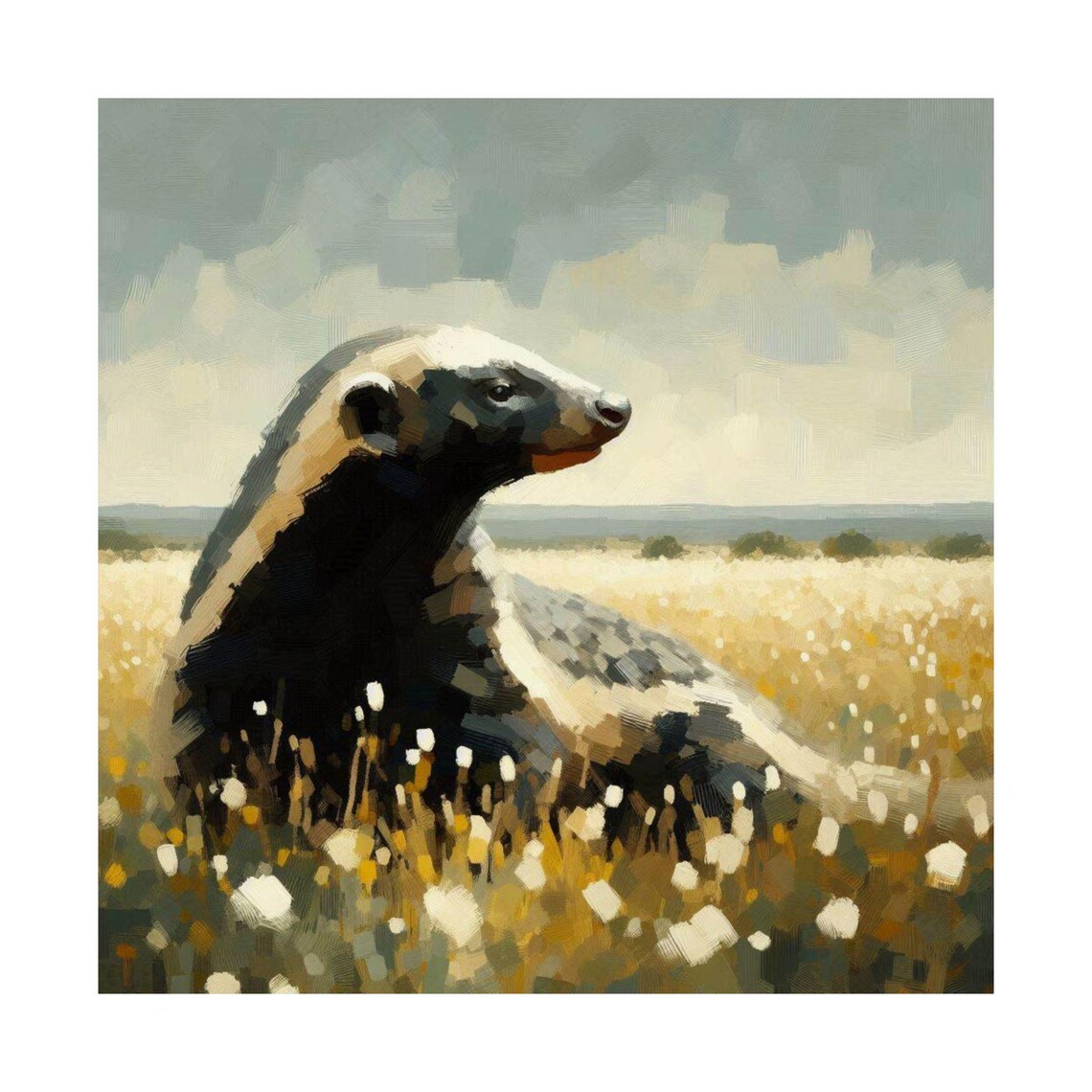Honey Badger Standing in a Sunlit Wildflower Field Wildlife Poster - Image 6