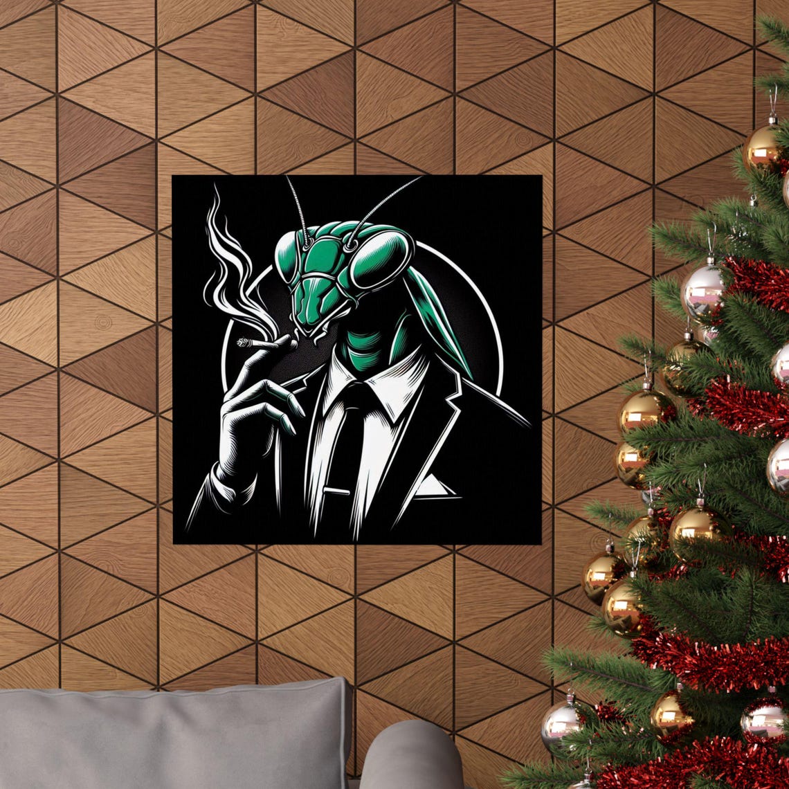 Suave Praying Mantis in a Suit Smoking Cigarette Noir Art Poster - Image 6