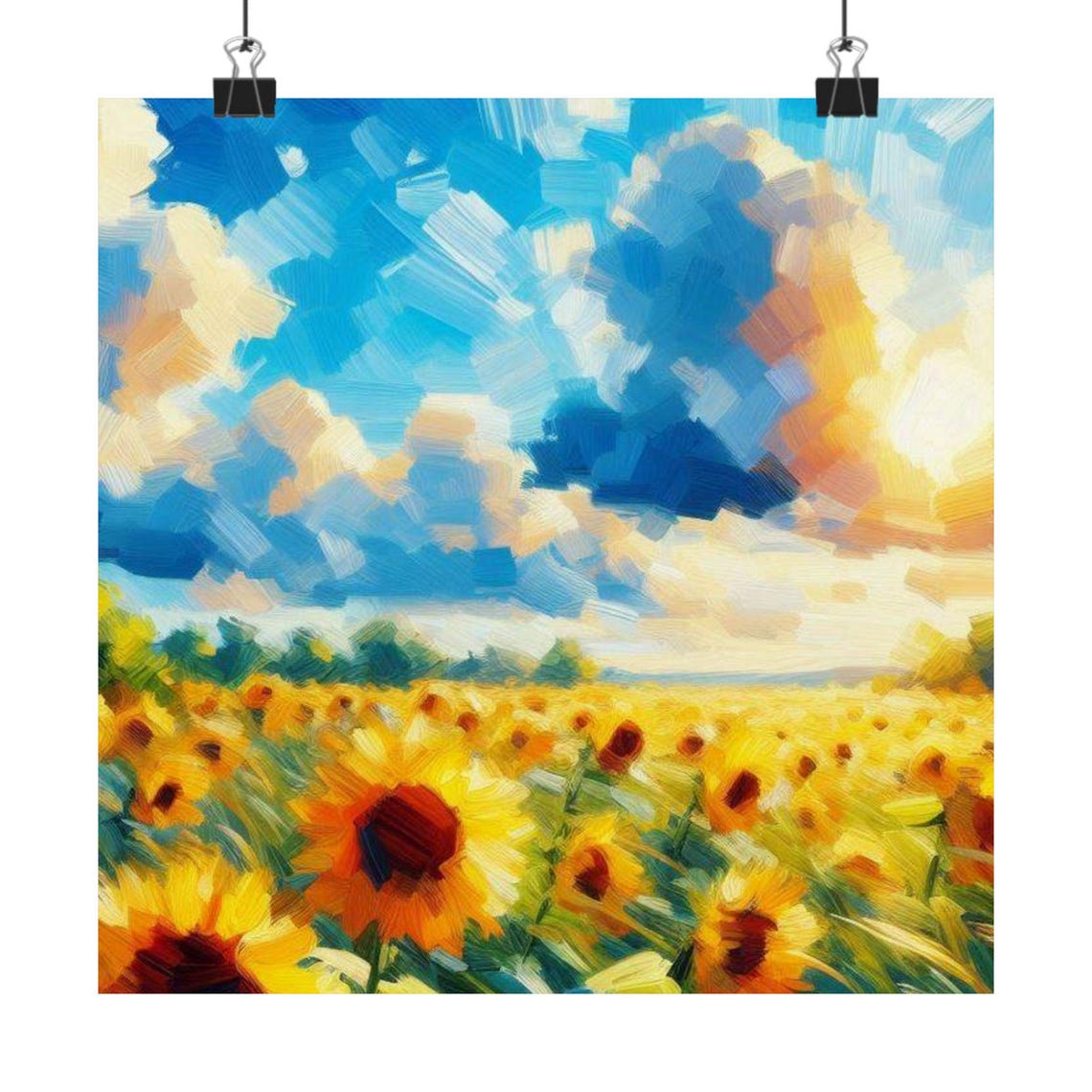Sunflower Field Under a Bright Blue Sky Impressionist Poster - Image 7