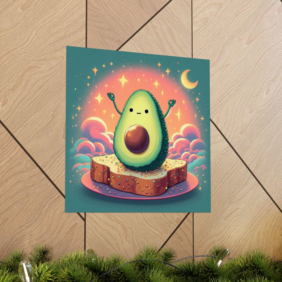 Kawaii Avocado Character on Toast under a Starry Night Poster - Image 5