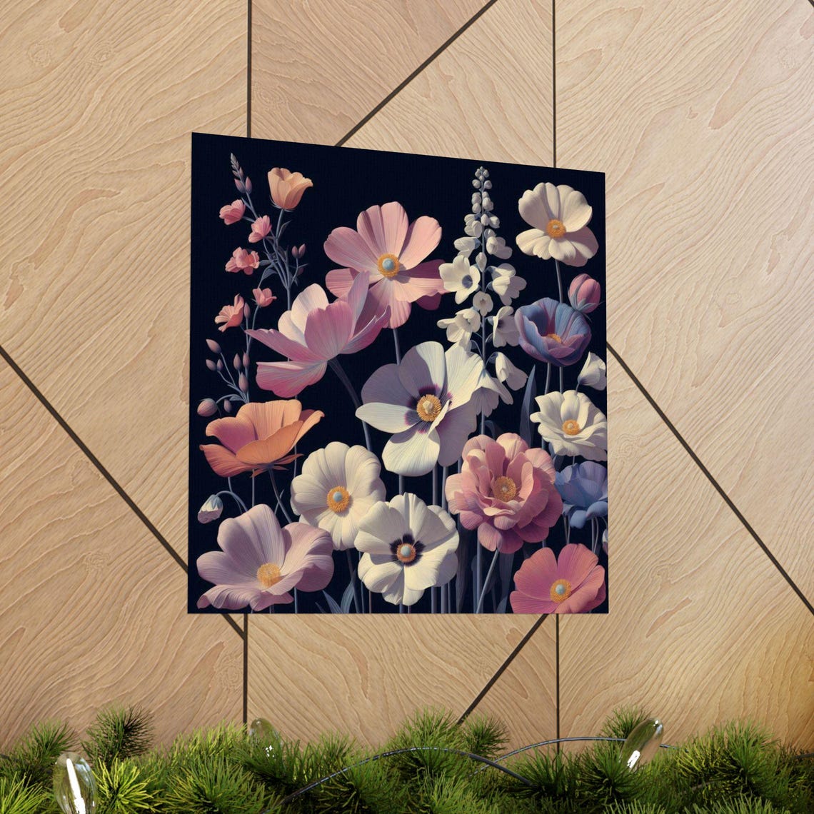 Pastel Wildflowers Blooming on Dark Background Botanical Art Poster - Image 5