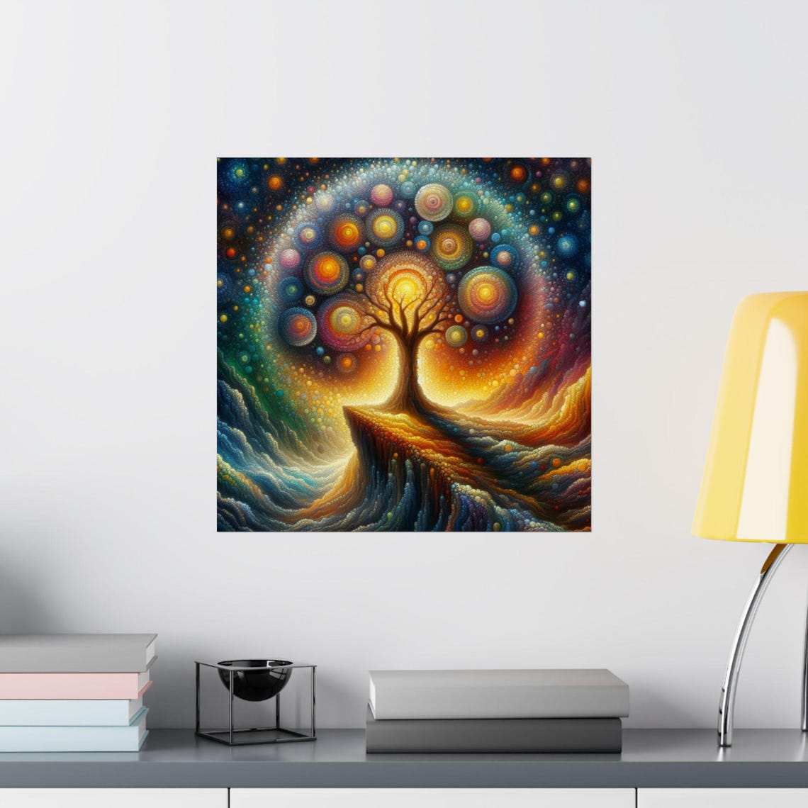 Glowing Tree of Life with Cosmic Orbs Surreal Abstract Art Poster - Image 2