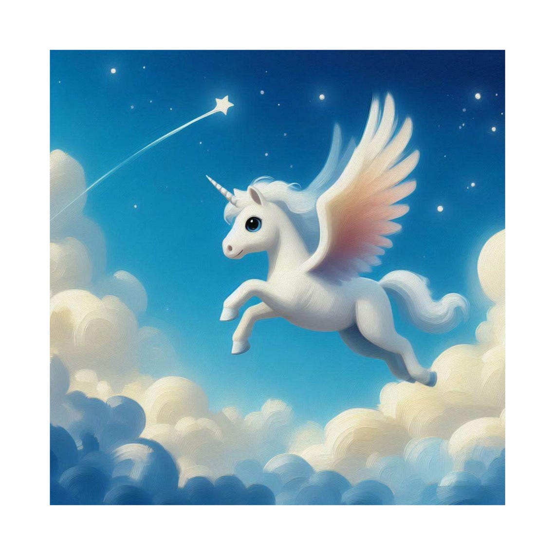 Cute White Winged Unicorn Flying Night Sky Kids Room Art Poster - Image 3