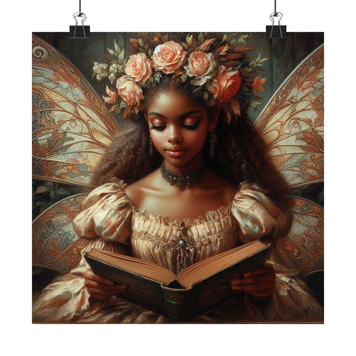 Whimsical Fairy Girl Reading a Book with a Rose Crown Poster - Image 7