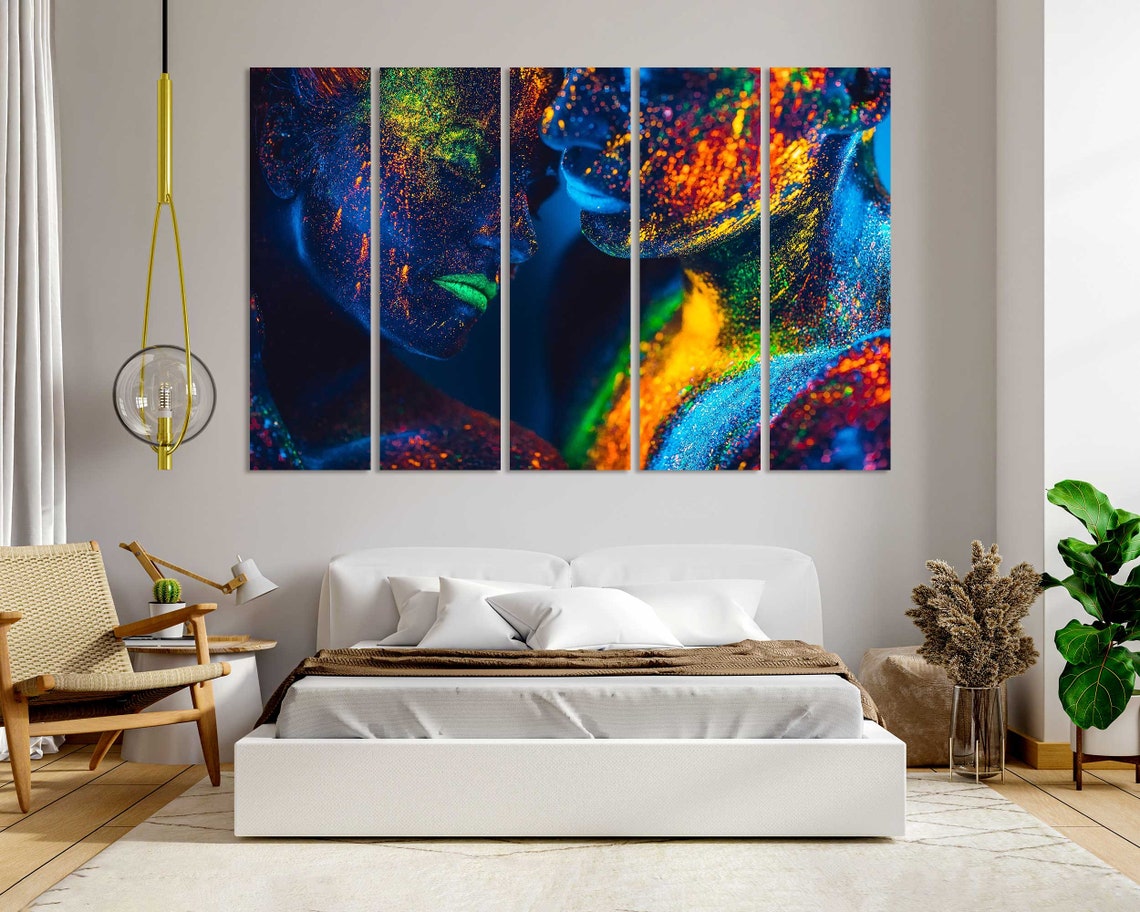 Neon UV Glow Body Paint Faces Vibrant Abstract Colorful Wall Art Print - Image 8