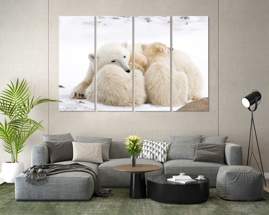 Polar Bear Mother Cuddling Cubs in Snow Arctic Wildlife Art Poster - Image 8
