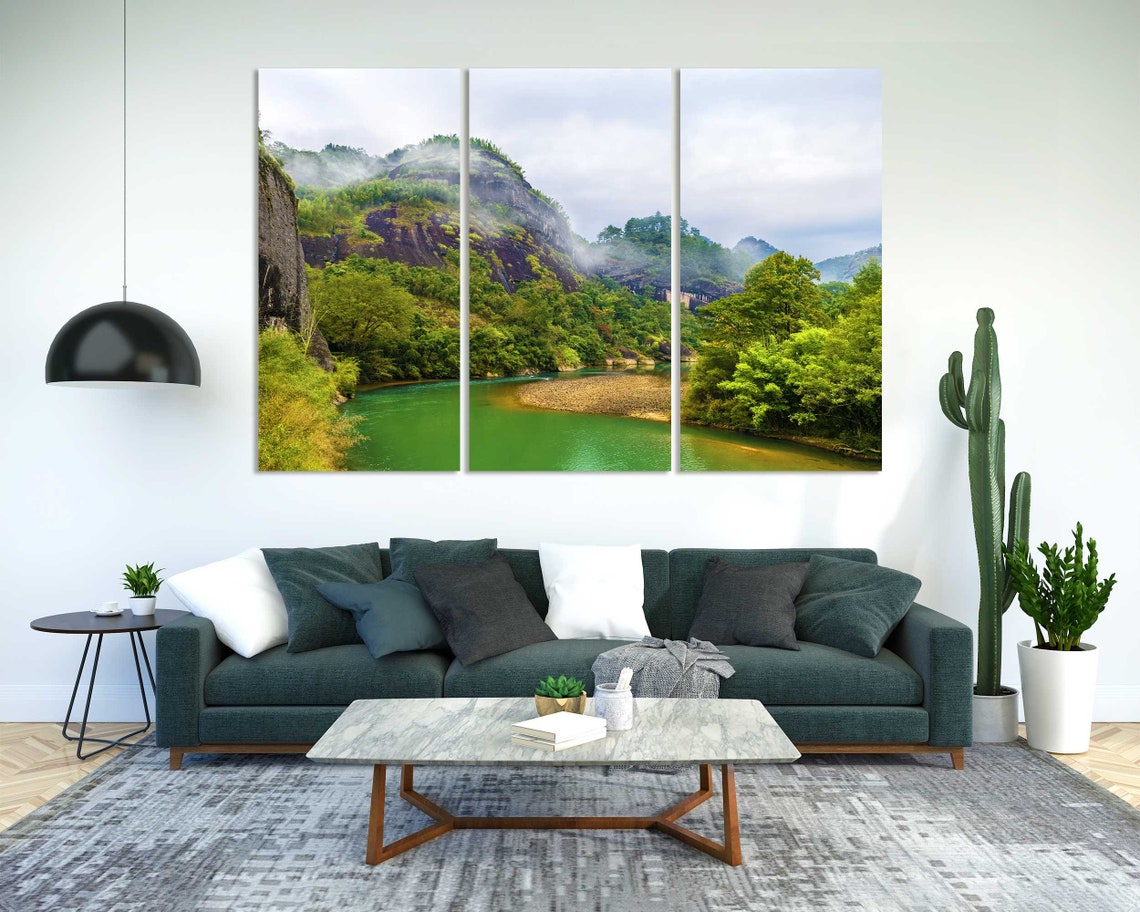 Misty Green Mountain River Valley Foggy Forest Landscape Photo Poster - Image 2