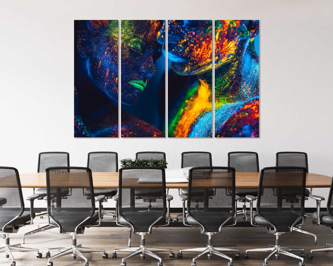 Neon UV Glow Body Paint Faces Vibrant Abstract Colorful Wall Art Print - Image 4