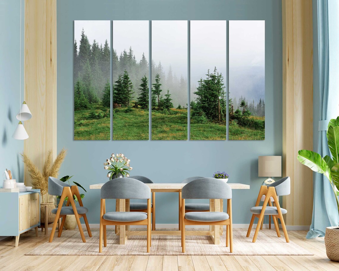 Foggy Pine Forest Misty Mountain Green Hillside Serene View Poster - Image 8