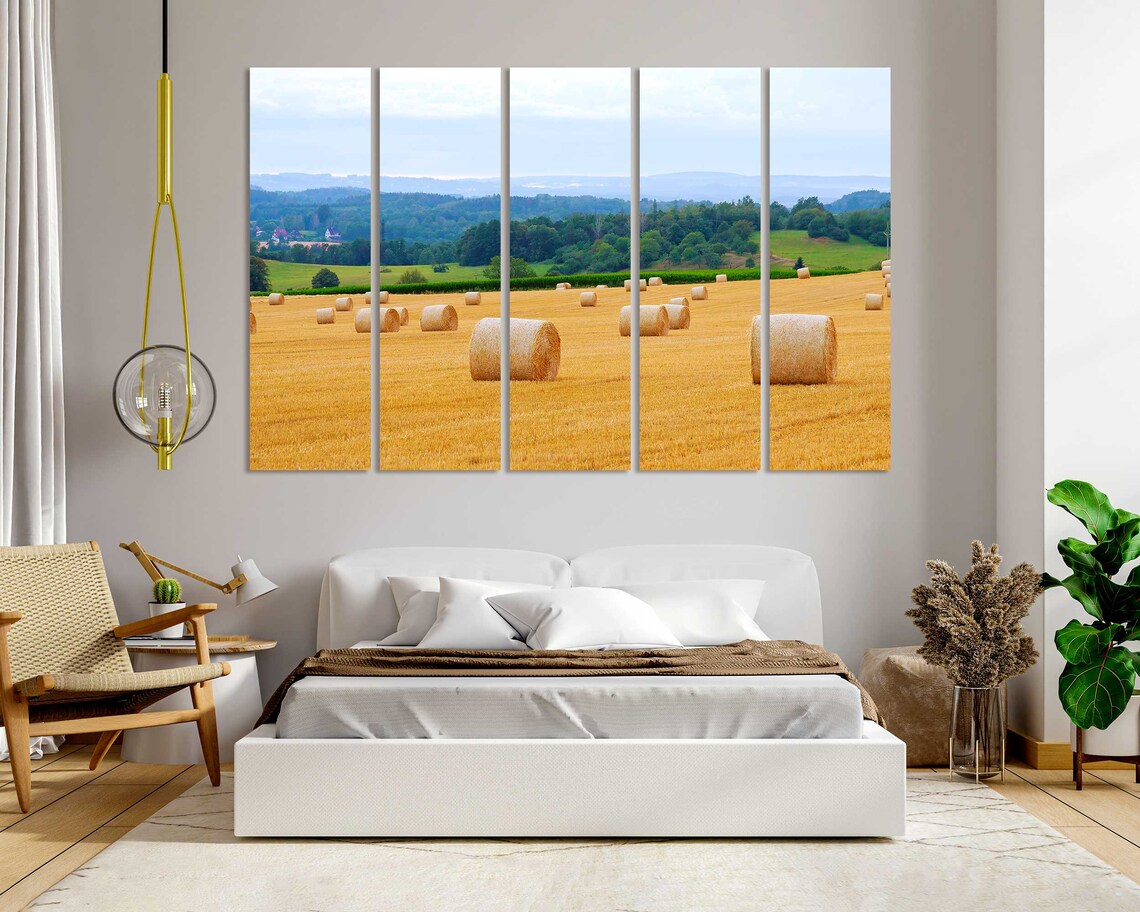 Golden Wheat Field with Round Hay Bales Harvest Country View Poster - Image 6