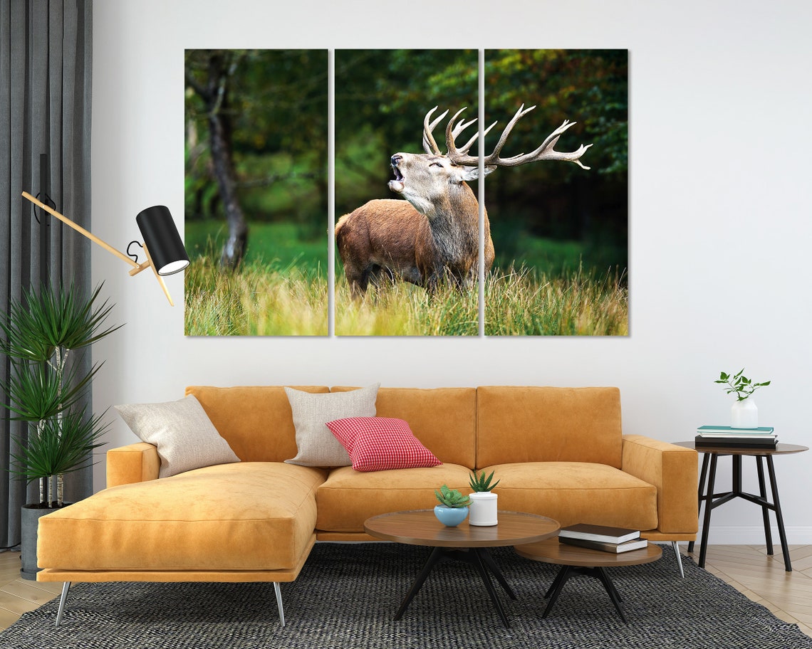 Red Deer Stag Bellowing In Meadow Wild Antlers Wildlife Photo Poster - Image 5