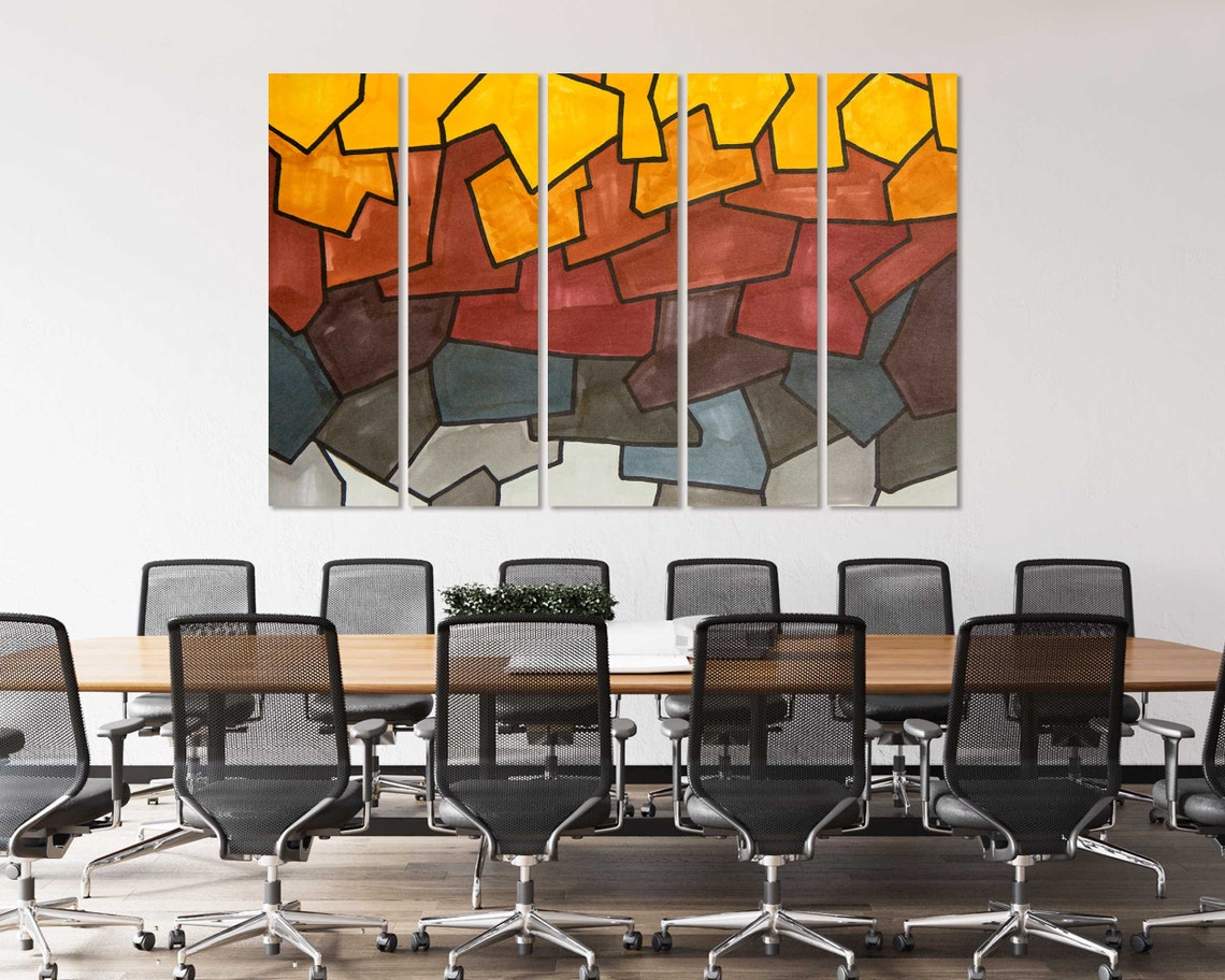 Amber Orange Red Gray Geometric Mosaic Blocks Modern Art Poster - Image 4