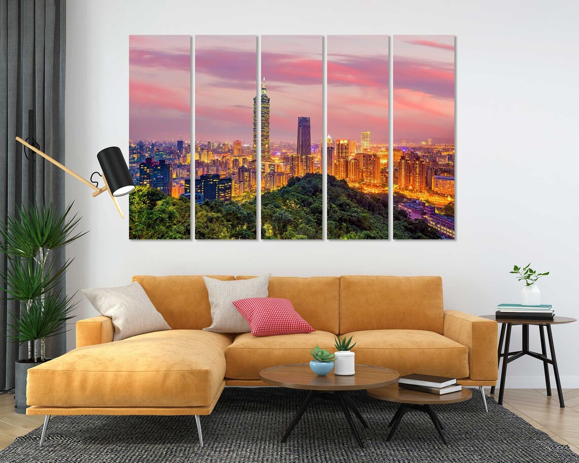 Taipei Taiwan 101 Skyline Sunset Pink Sky City Lights Travel Poster - Image 5