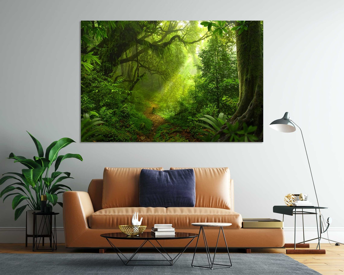 Lush Green Jungle Forest Path Sun Rays Tropical 3 Panel Wall Art - Image 7