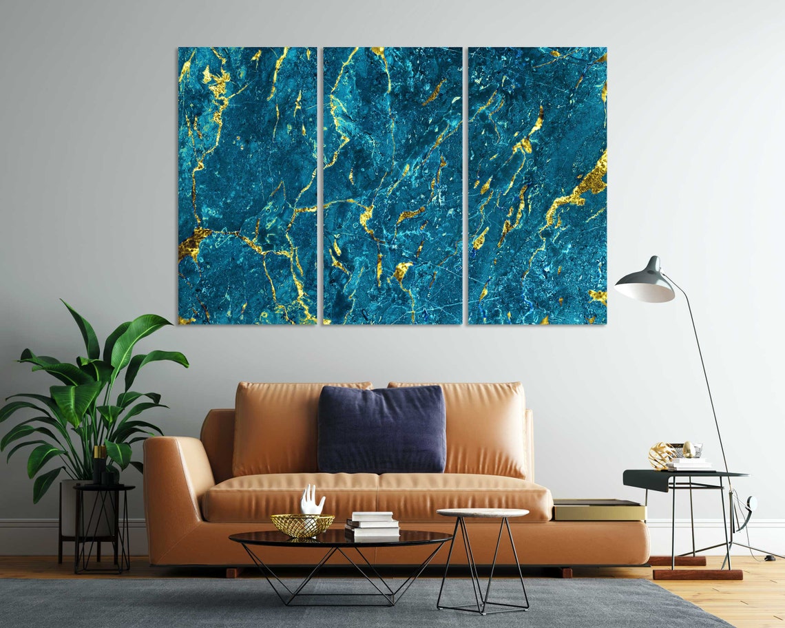 Blue Gold Marble Abstract Elegant Modern Living Room Wall Decor Poster - Image 7
