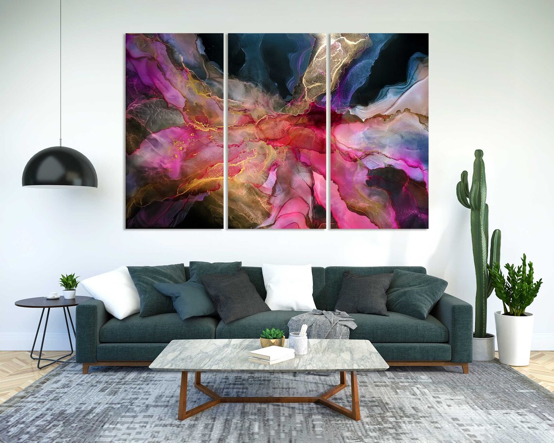 Vibrant Pink Purple Abstract Watercolor Flowing Ink Modern Wall Poster - Image 2