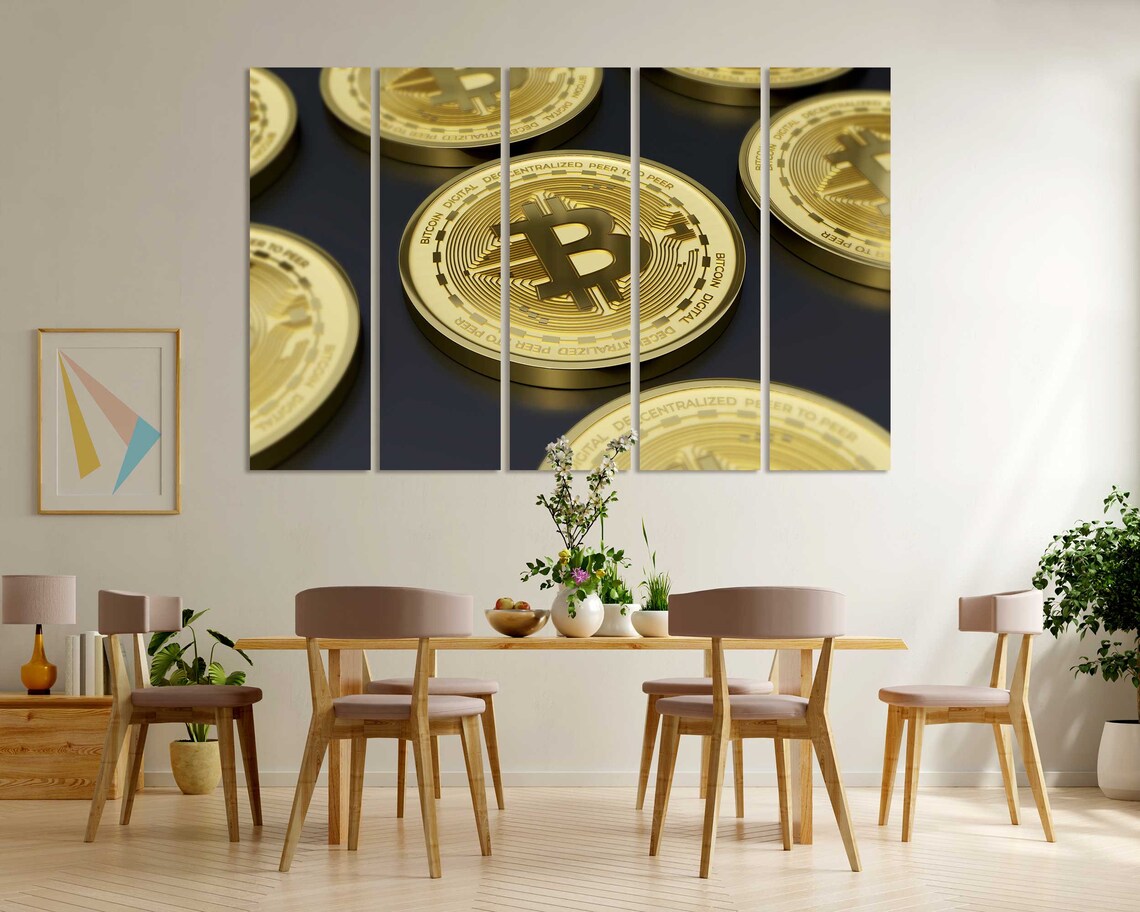 Golden Bitcoin Coins Close Up Cryptocurrency Digital Money Art Poster - Image 4