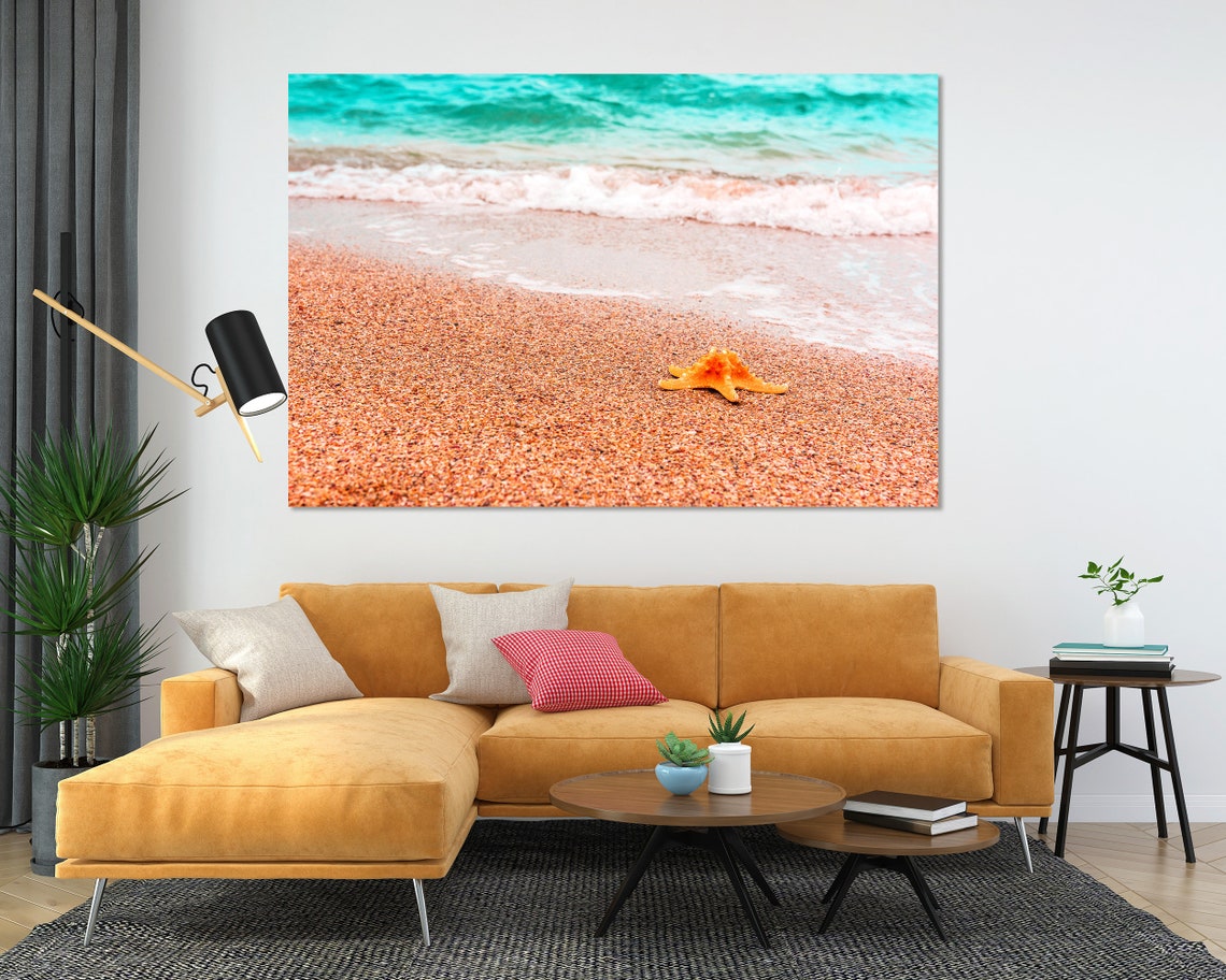 Orange Starfish On Sandy Beach Turquoise Sea Waves Summer Poster - Image 5