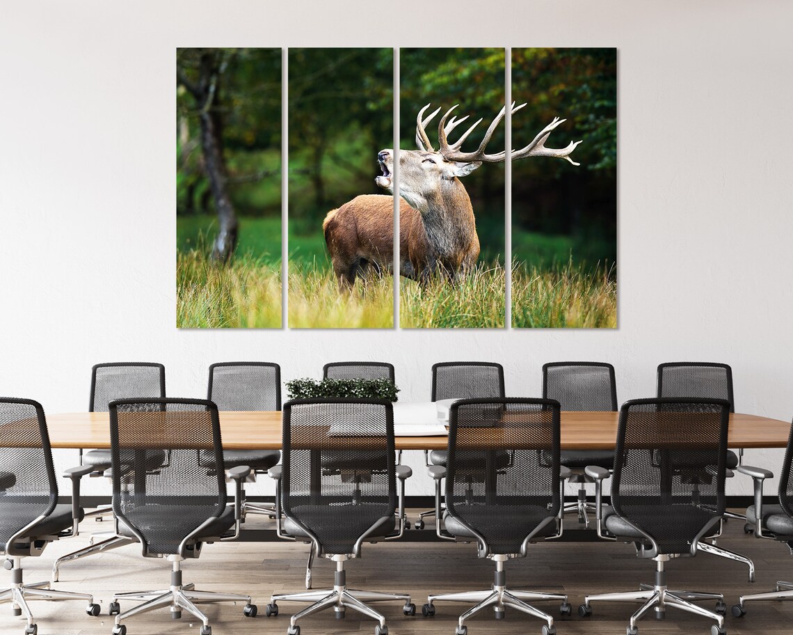 Red Deer Stag Bellowing In Meadow Wild Antlers Wildlife Photo Poster - Image 4