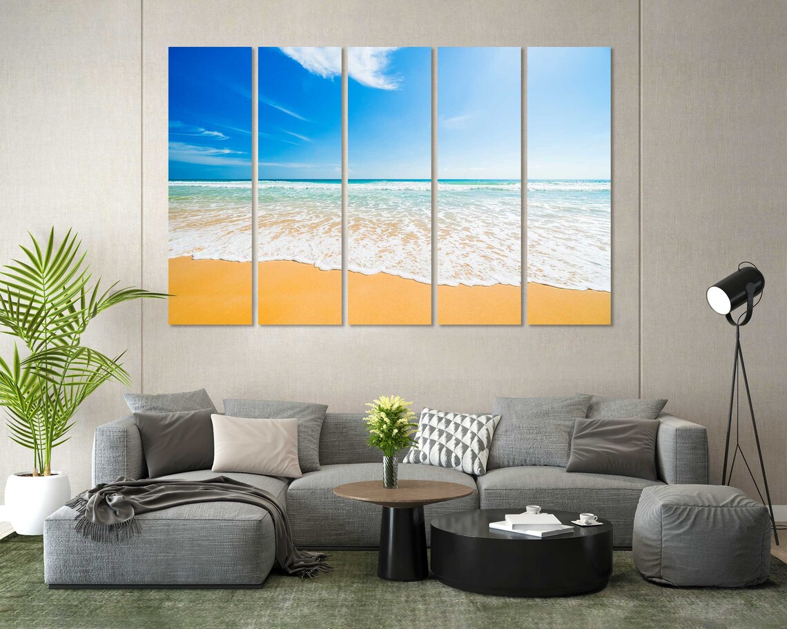 Sunny Beach Golden Sand White Ocean Waves Blue Sky Travel Poster - Image 6