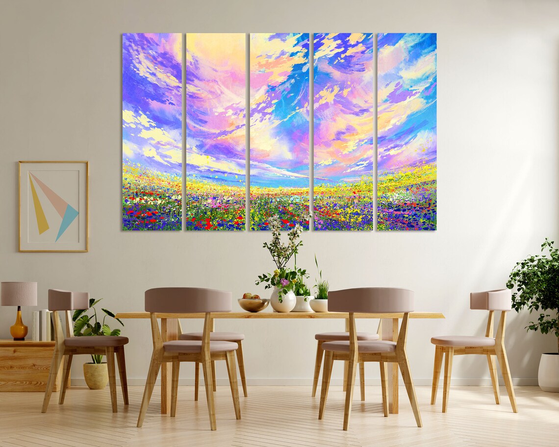 Colorful Abstract Wildflower Field Meadow Painting Vibrant Sky Print - Image 6