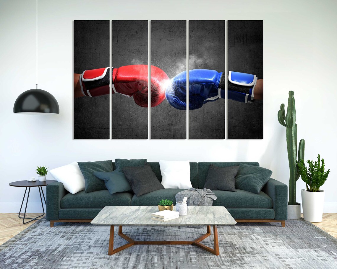 Red Blue Boxing Gloves Fist Bump Clash Motivational Sports Poster - Image 2